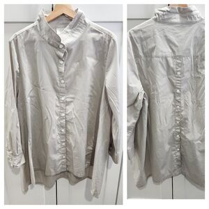 Inae Collection Mandarin Collar Gray Back Button Plaque Lagenlook Shirt Tunic M